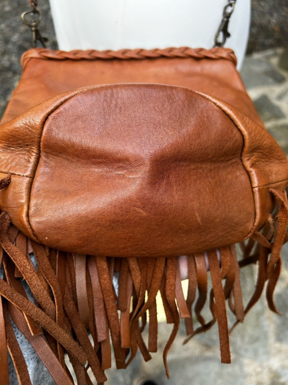 MANGO Brown Leather Fringed Crossbody Bag - Picture 9 of 11
